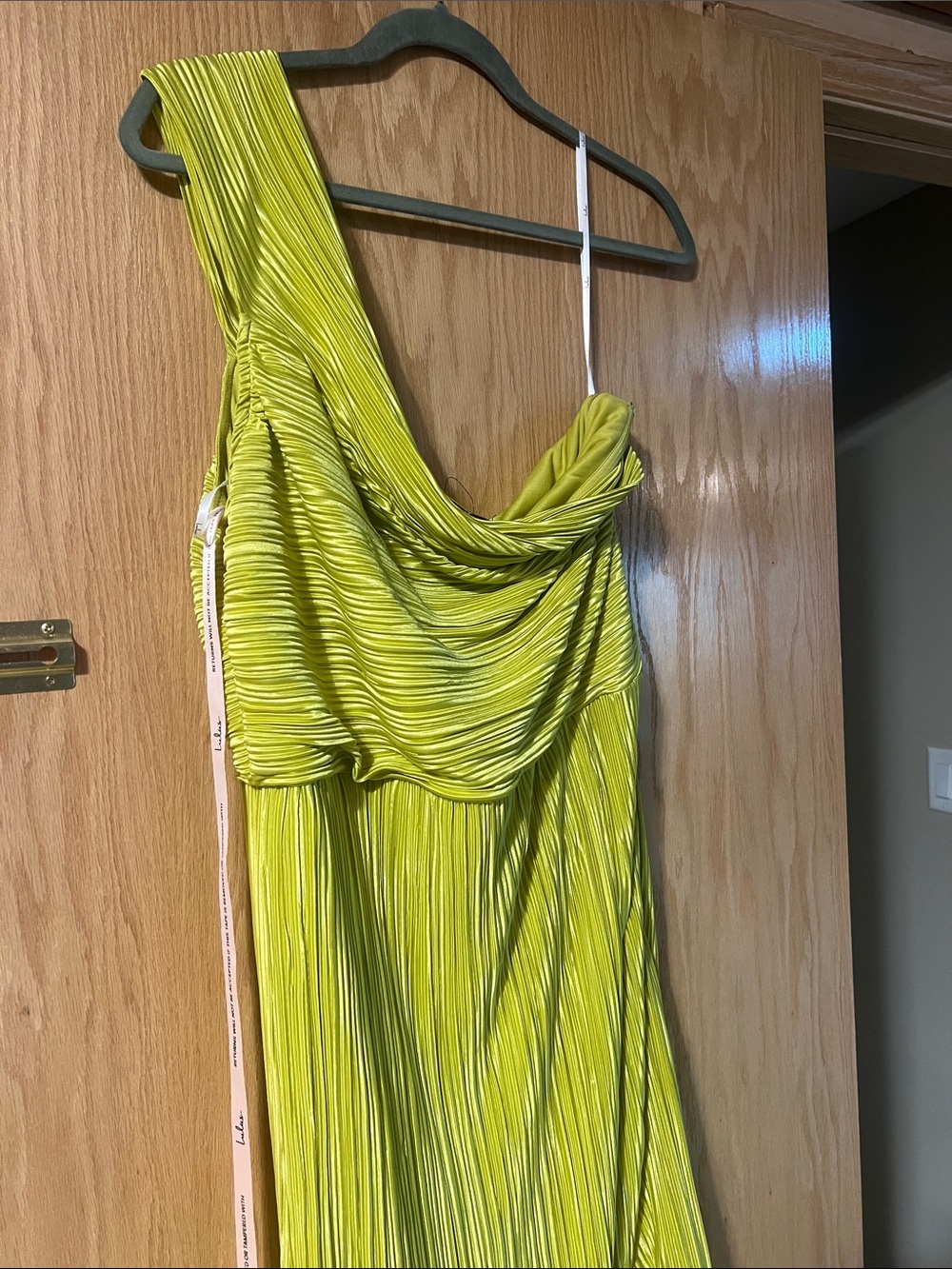 LULUS Poised Performance Chartreuse Plisse One-Shoulder Maxi Dress - Picture 5 of 8